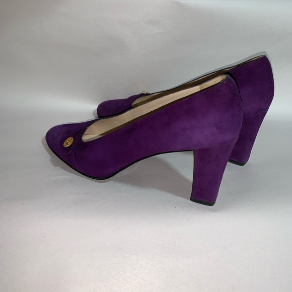 CHANEL size 37 purple suede block heel PUMPS - Picture 6 of 14